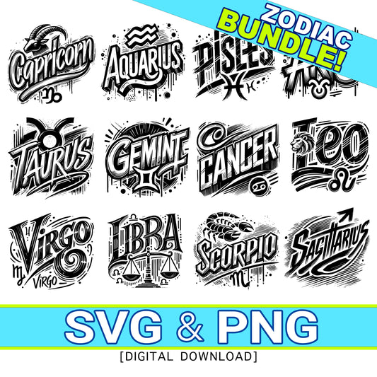 Zodiac Birthday SVG & PNG Bundle