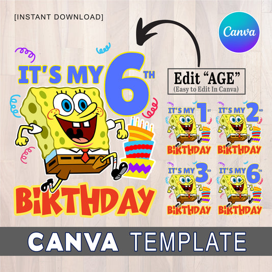 Spongebob Birthday Invitation Template - Editable DIY Canva Design