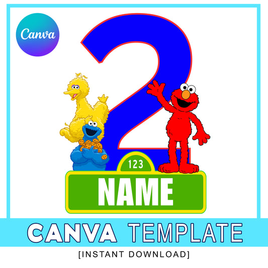 SESAME STREET Birthday Template - Editable DIY Canva Design