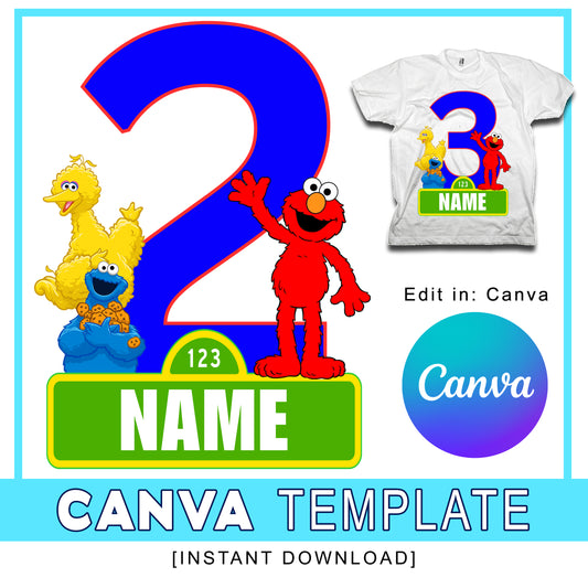 SESAME STREET Birthday Template - Editable DIY Canva Design
