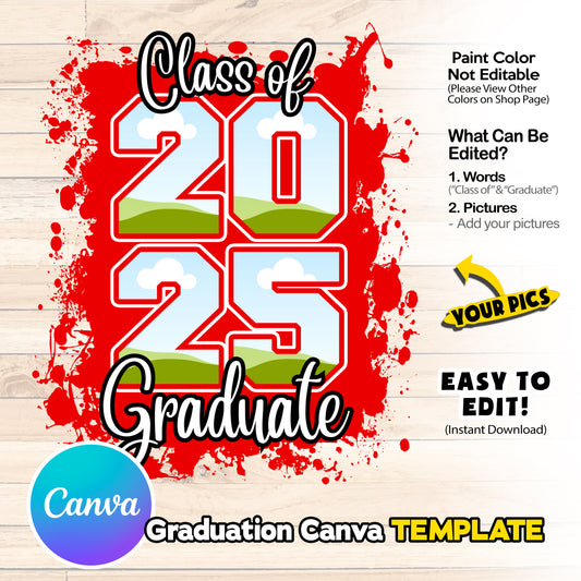 Red Class of 2025 Senior Design Canva Template , Graduation Class of 25 png files (Copy)
