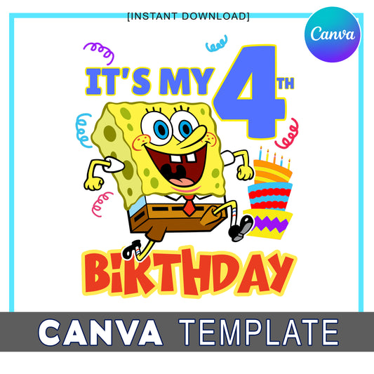 Spongebob Birthday Invitation Template - Editable DIY Canva Design