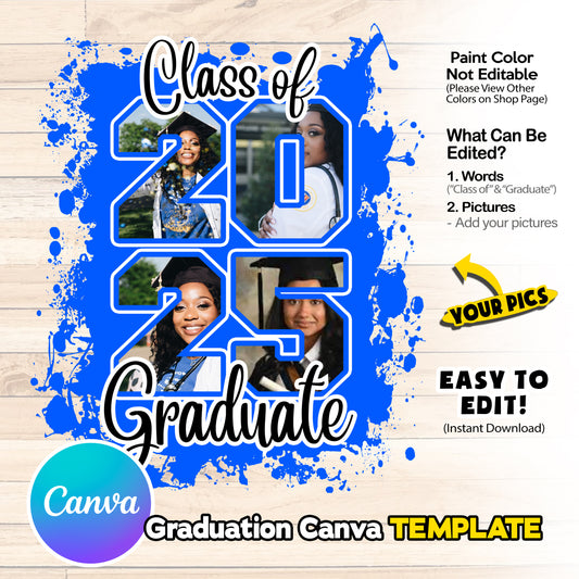 BLUE Class of 2025 Senior Design Canva Template , Graduation Class of 25 png files