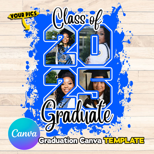 BLUE Class of 2025 Senior Design Canva Template , Graduation Class of 25 png files