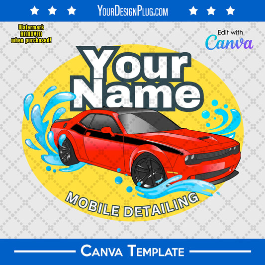 Car Wash Mobile Detailing Logo - Editable Canva Template