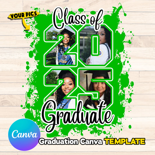GREEN Class of 2025 Senior Design Canva Template , Graduation Class of 25 png files