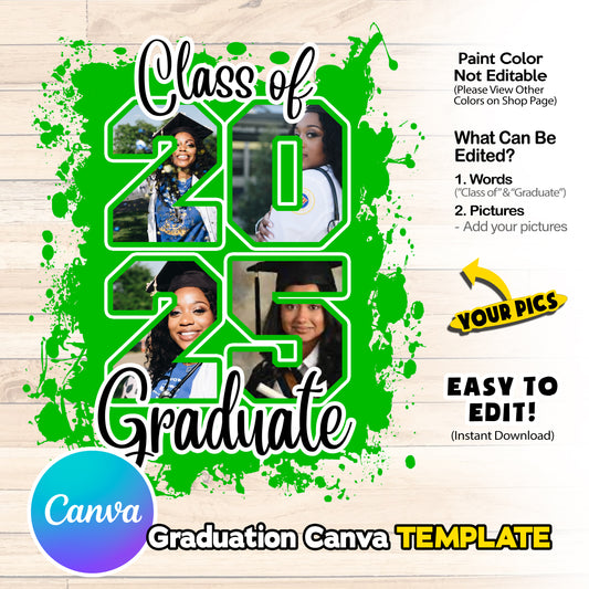 GREEN Class of 2025 Senior Design Canva Template , Graduation Class of 25 png files