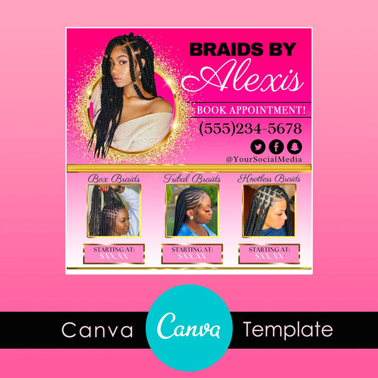 Salon Flyer Canva Template - Book Appointments for Braids, Social Media Instagram Template
