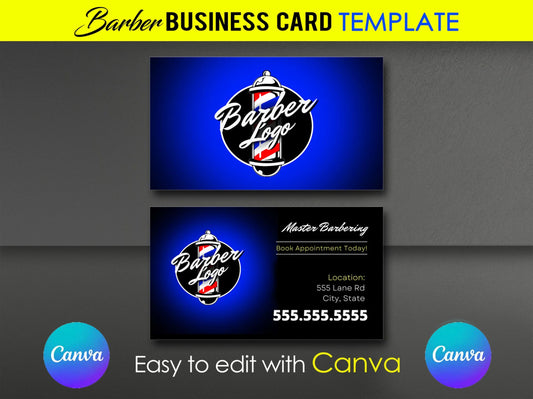 Barber Shop Logo and Business Card Template (edit with Canva)