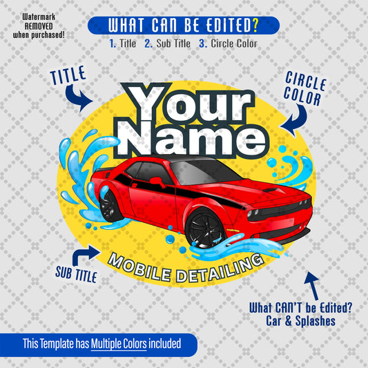 Car Wash Mobile Detailing Logo - Editable Canva Template