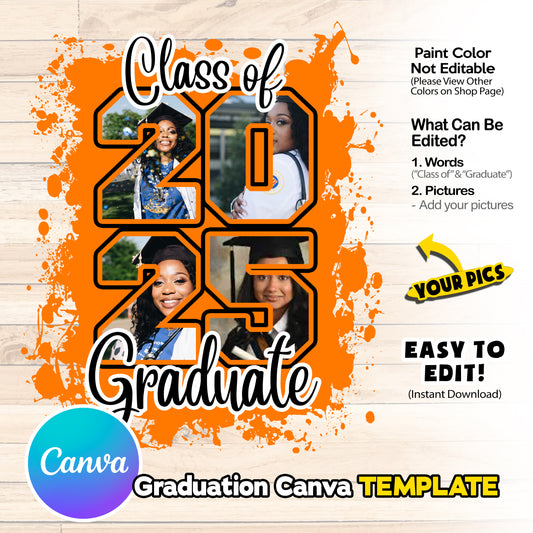 ORANGE Class of 2025 Senior Design Canva Template , Graduation Class of 25 png files