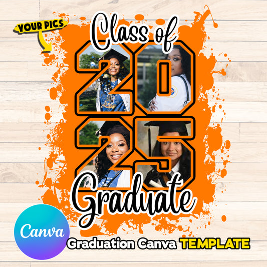ORANGE Class of 2025 Senior Design Canva Template , Graduation Class of 25 png files