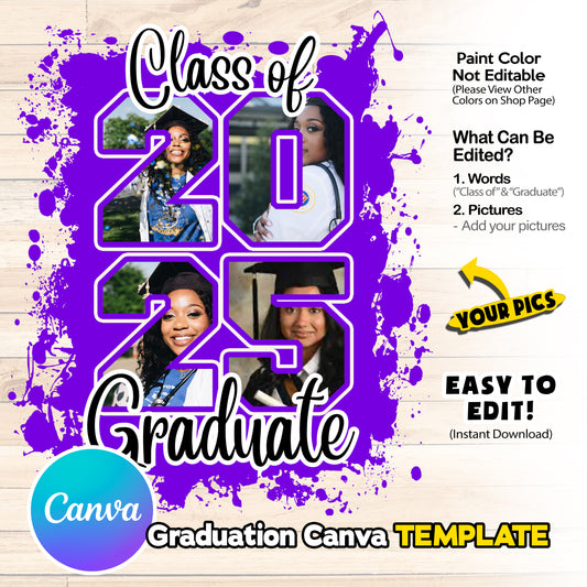 Purple Class of 2025 Senior Canva Template , Graduation Class of 25 png files