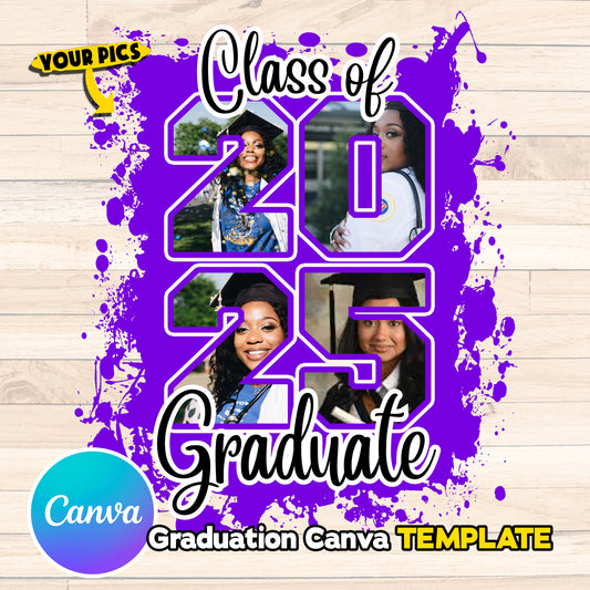 Purple Class of 2025 Senior Canva Template , Graduation Class of 25 png files