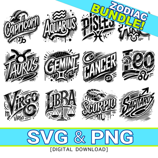 Zodiac Birthday SVG & PNG Bundle