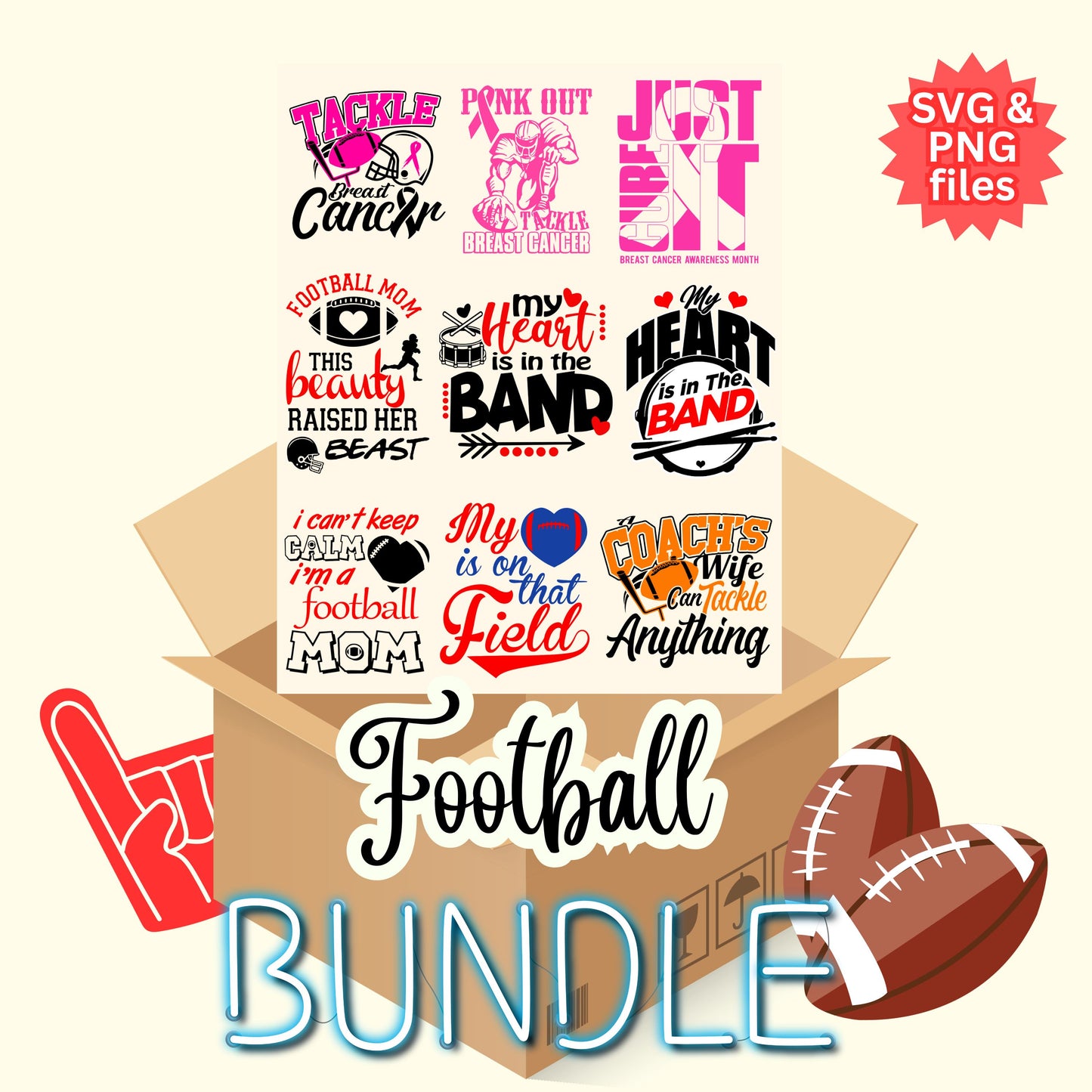 Football SVG & PNG Bundle - 10 High-Res Designs for Crafting