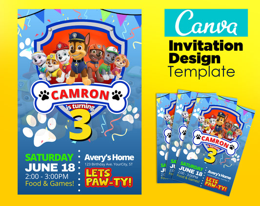 Editable Paw Patrol Birthday Invitation Template | DIY Canva Design