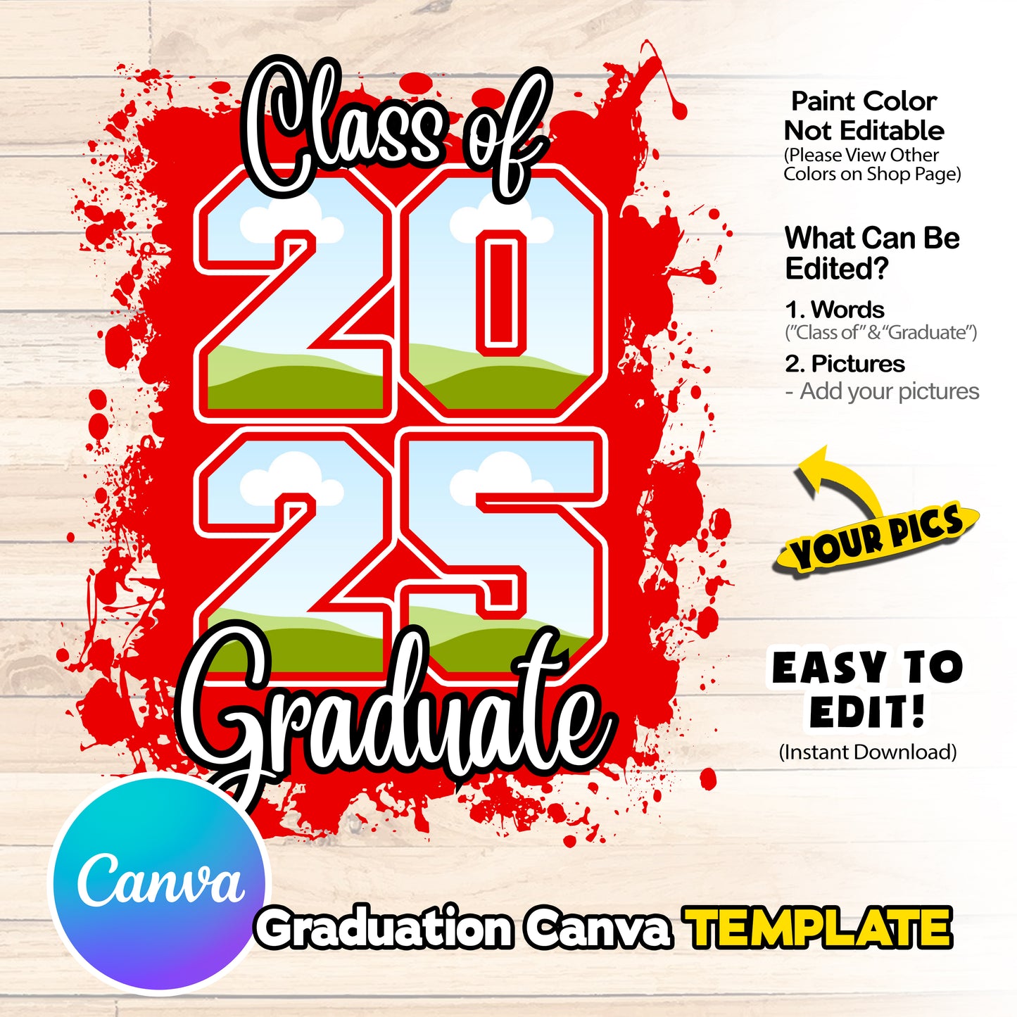 Red Class of 2025 Senior Design Canva Template , Graduation Class of 25 png files (Copy)