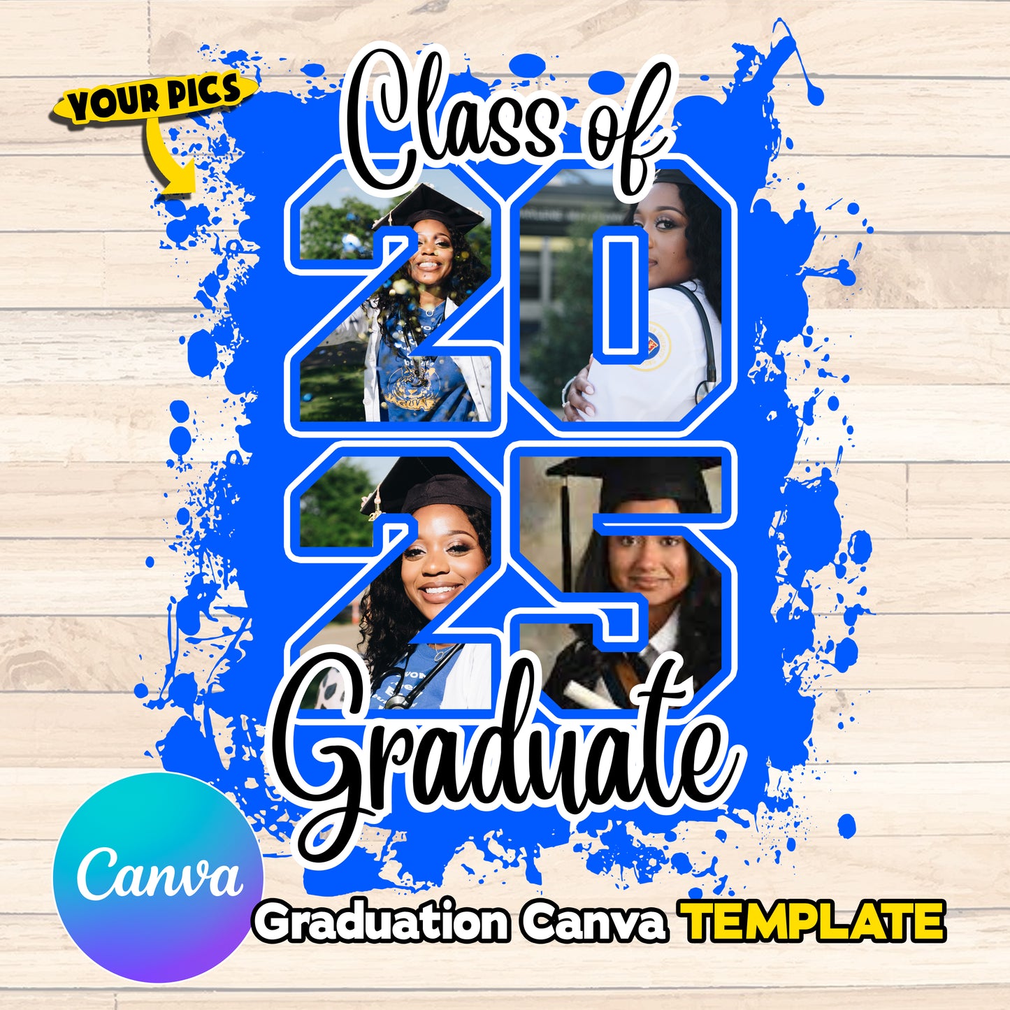 BLUE Class of 2025 Senior Design Canva Template , Graduation Class of 25 png files
