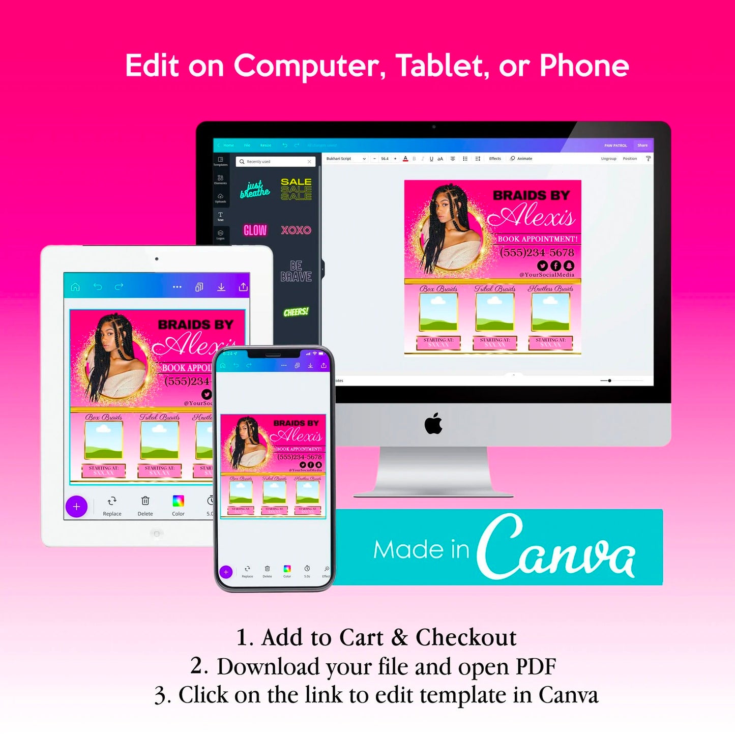  Salon Flyer Canva Template - Book Appointments for Braids, Social Media Instagram Template