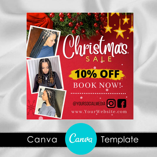 Christmas Flyer - CANVA Template - Social Media, Braids, Salon, beauty makeup DIY