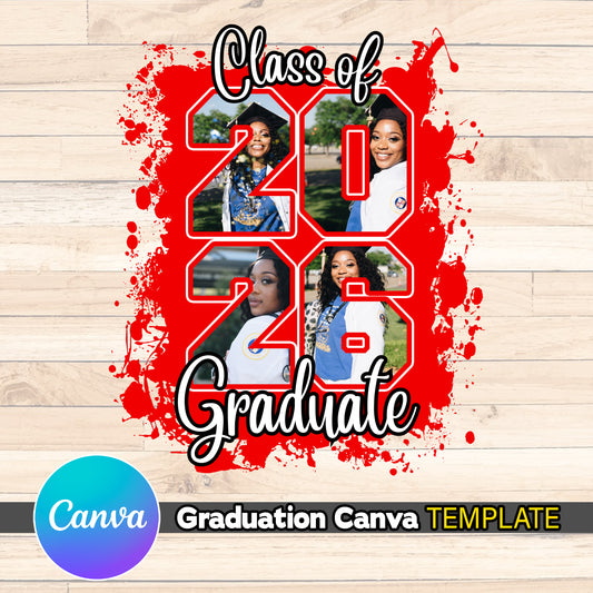 Graduation Senior Canva Template - Class of 26 EDITABLE DIY [RED]
