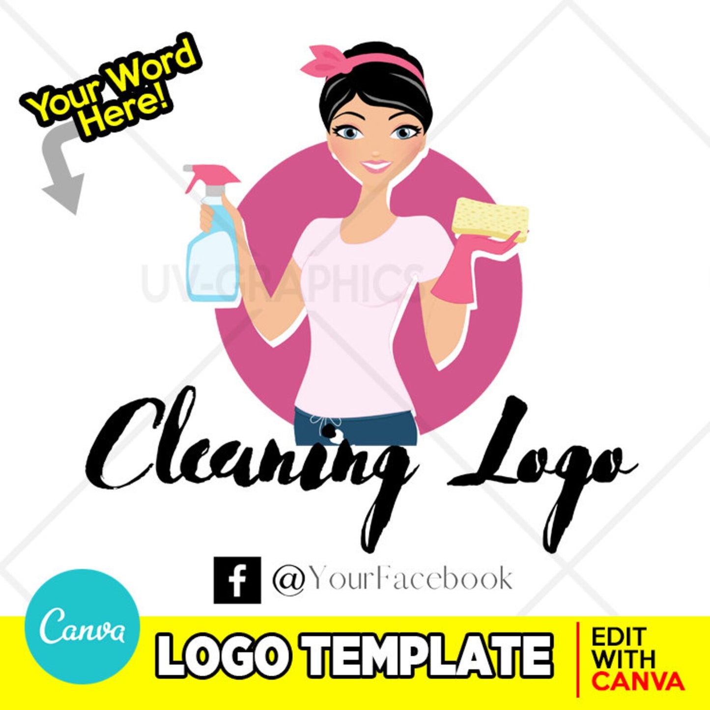 Cleaning Service Logo Template (edit with CANVA) Customizable DIY Cleaning Business