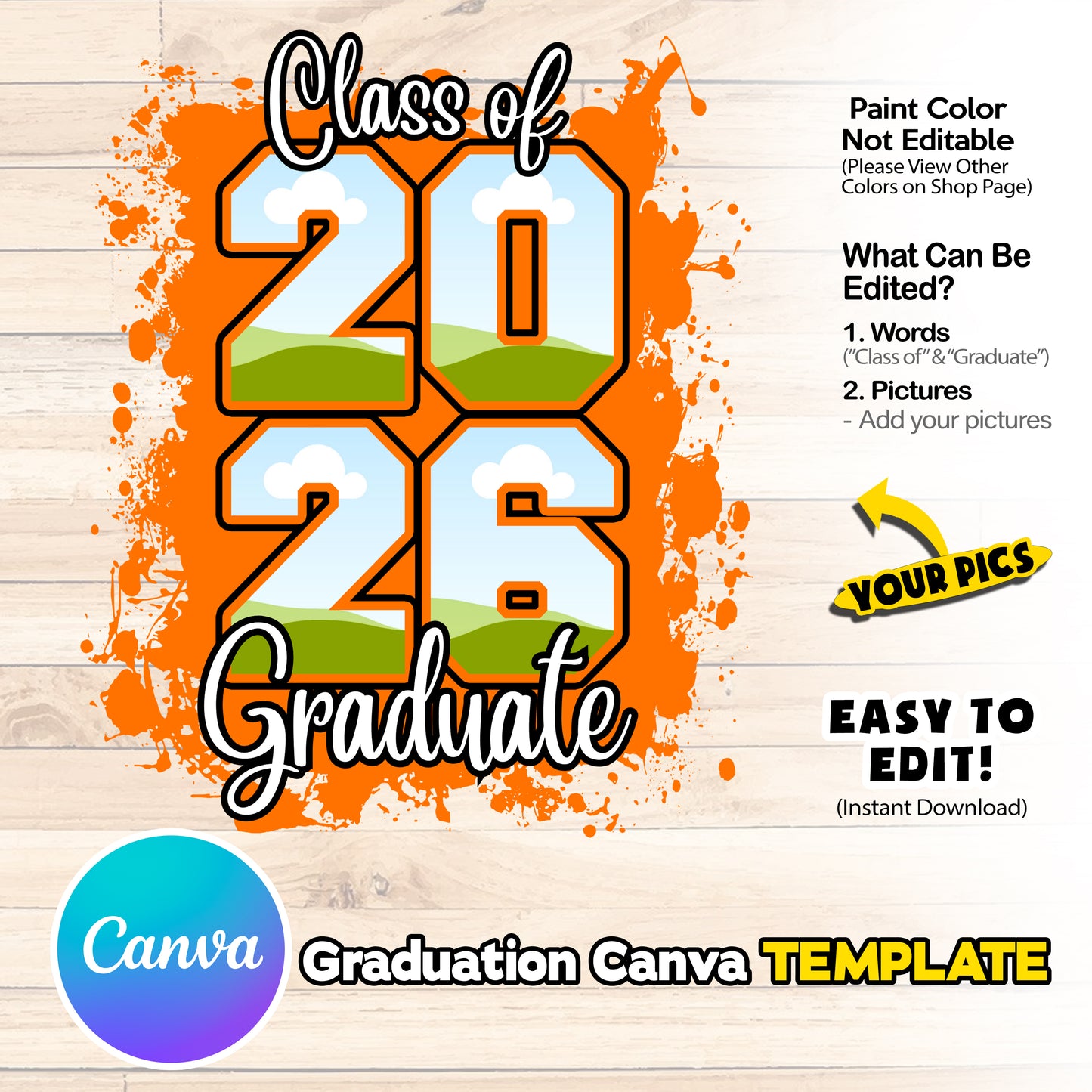 Graduation Senior Canva Template - Class of 26 EDITABLE DIY [ORANGE]