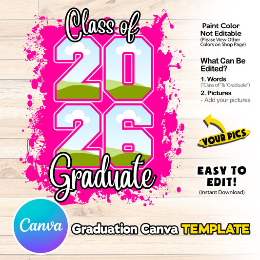 Graduation Senior Canva Template - Class of 26 EDITABLE DIY [PINK]