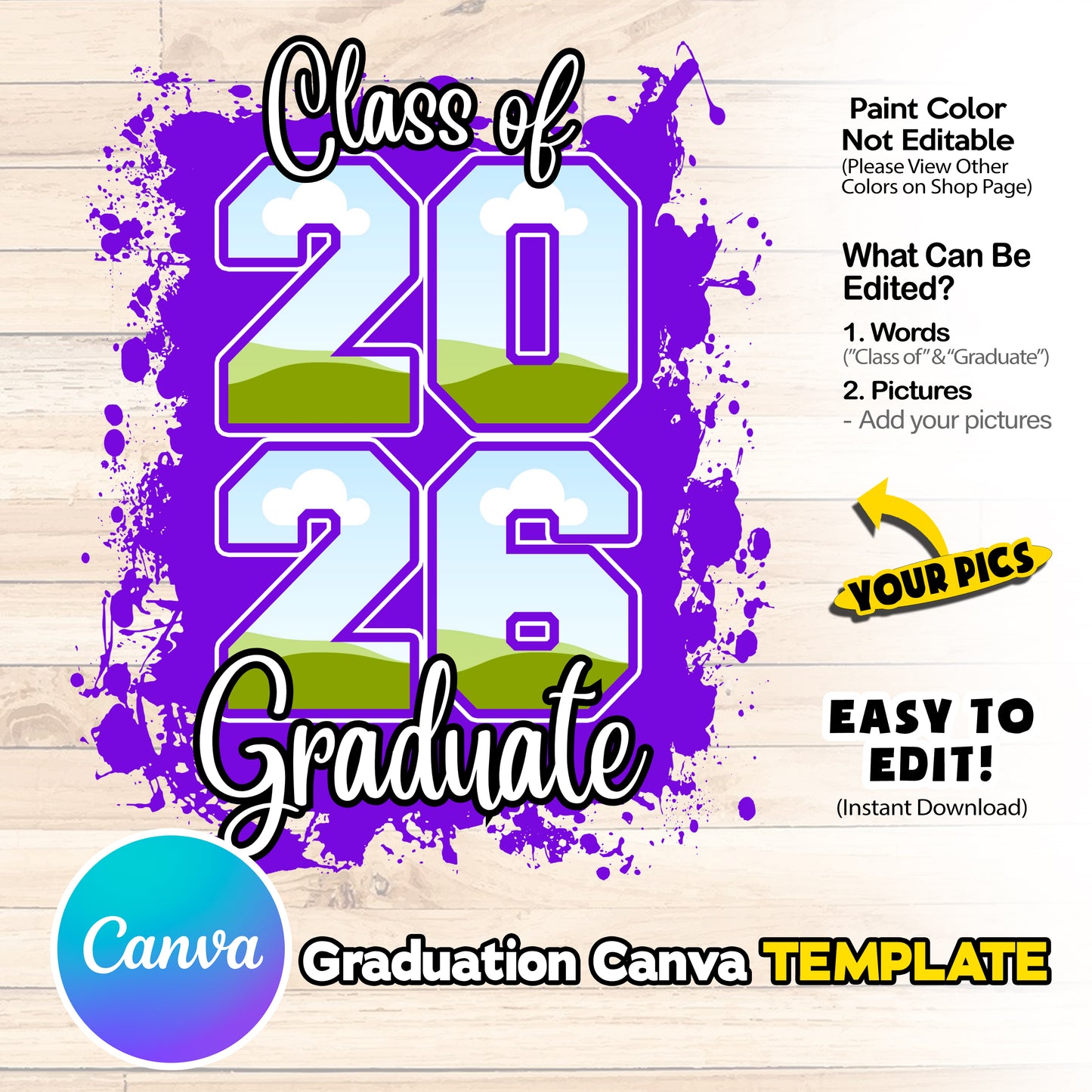Purple Graduation Senior Canva Template - Class of 26 EDITABLE DIY png file