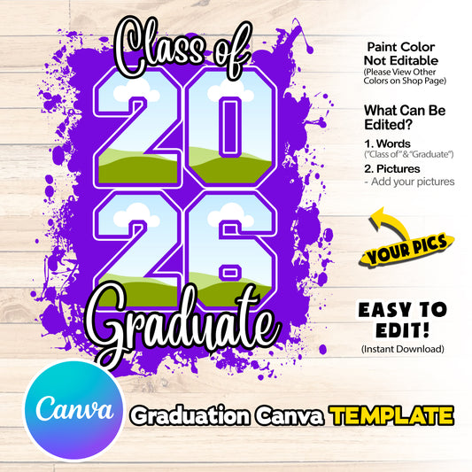 Purple Graduation Senior Canva Template - Class of 26 EDITABLE DIY png file