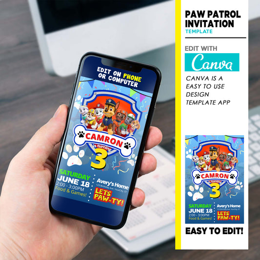 Editable Paw Patrol Birthday Invitation Template | DIY Canva Design