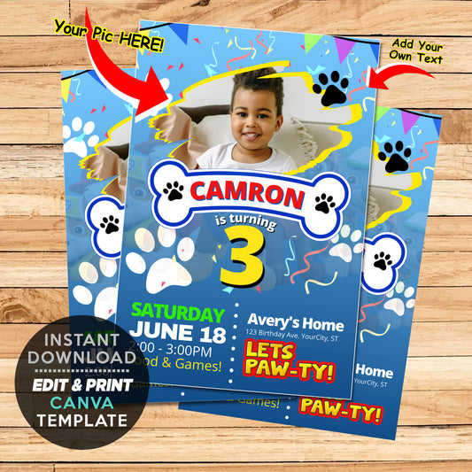 Kids Party Invitation Template - Editable Canva Design