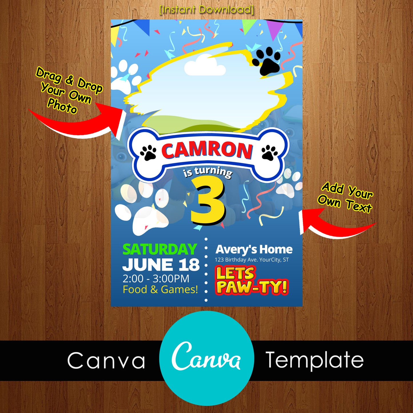 Kids Party Invitation Template - Editable Canva Design