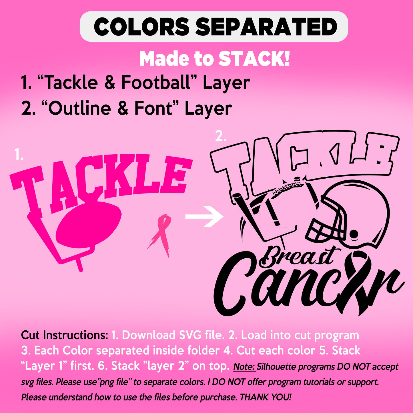 Football Cancer Awareness SVG - Pink Tackle Breast Cancer Design